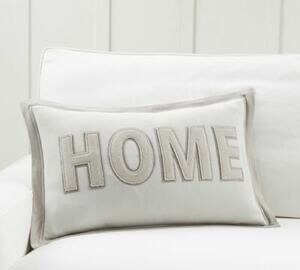 Pottery Barn New Home Grey Stone Applique Lumbar Large Pillow 16 x 26